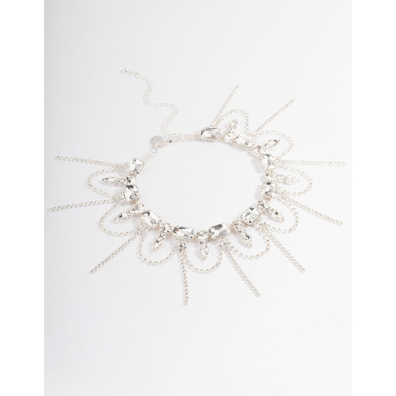 Silver Statement Diamante Tassel Choker