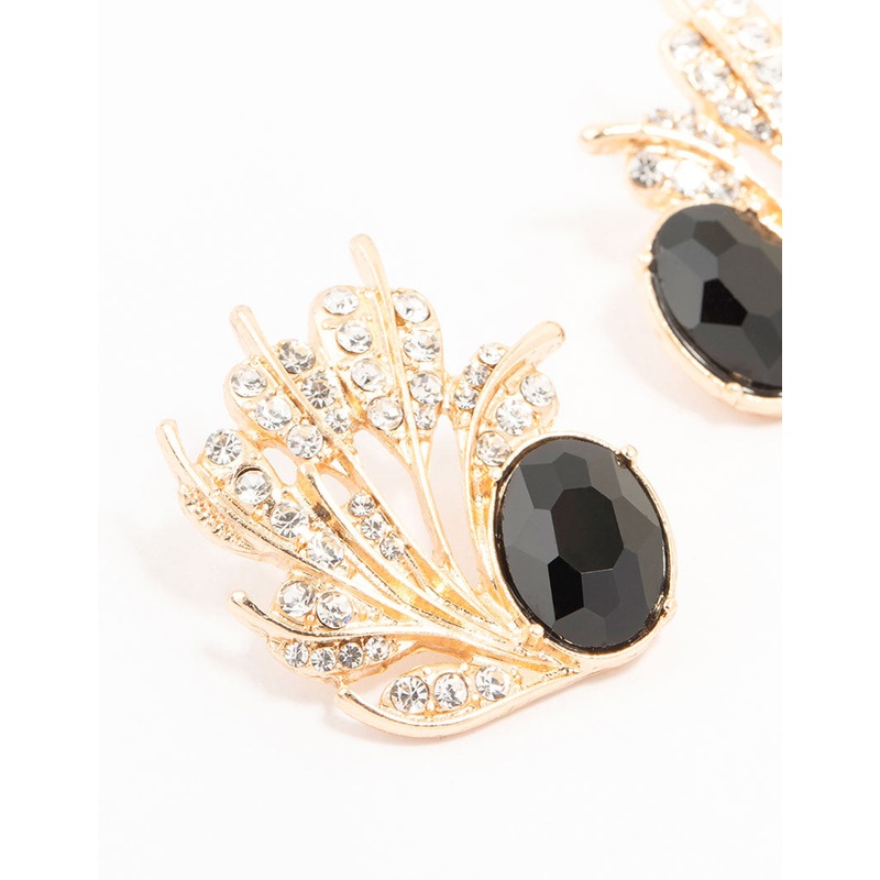 Gold & Black Ant Leaf Stud Earrings