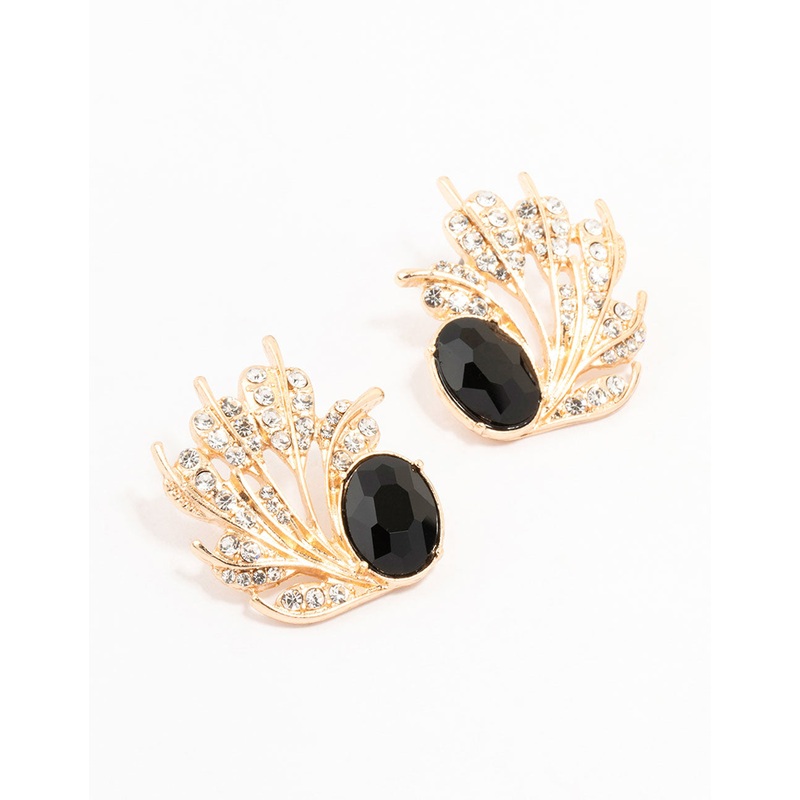 Gold & Black Ant Leaf Stud Earrings