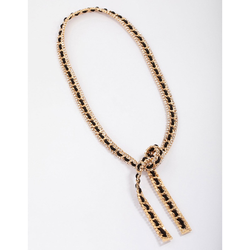 Gold & Black Leather Wrap Necklace