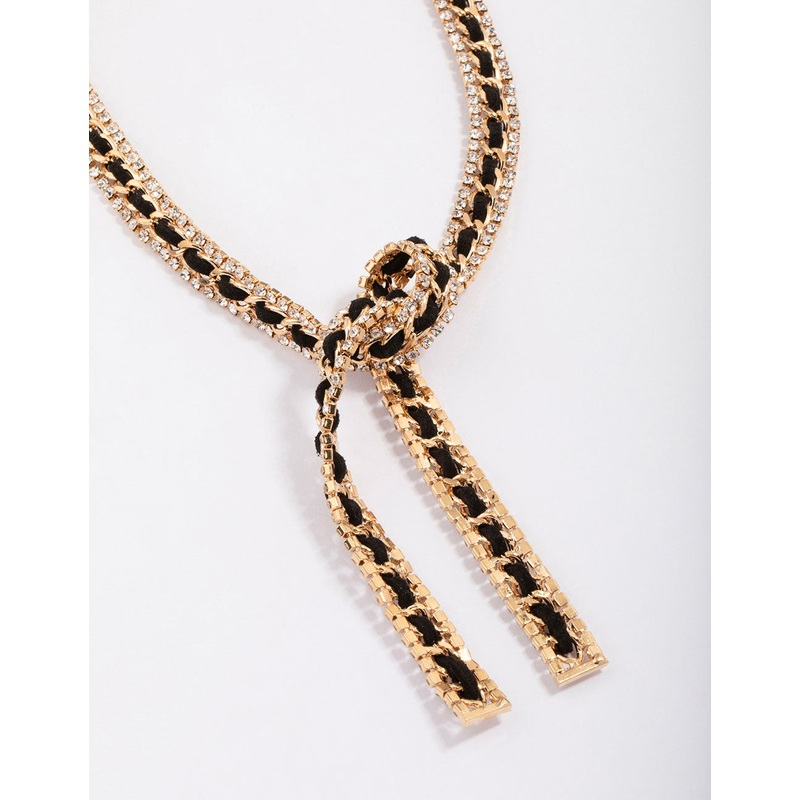 Gold & Black Leather Wrap Necklace