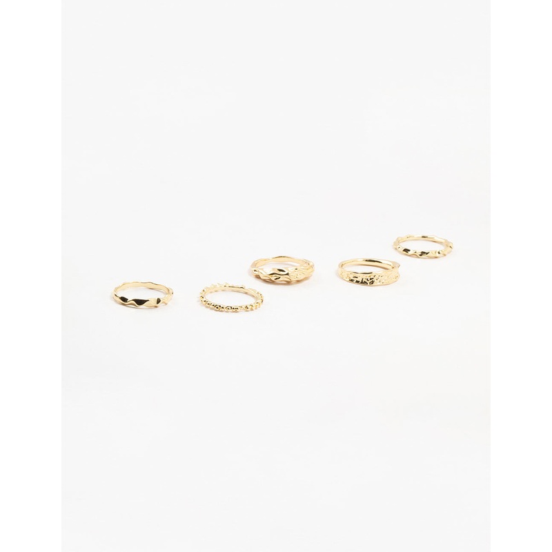Gold Plated Textured Metal Rings 5-Pack
