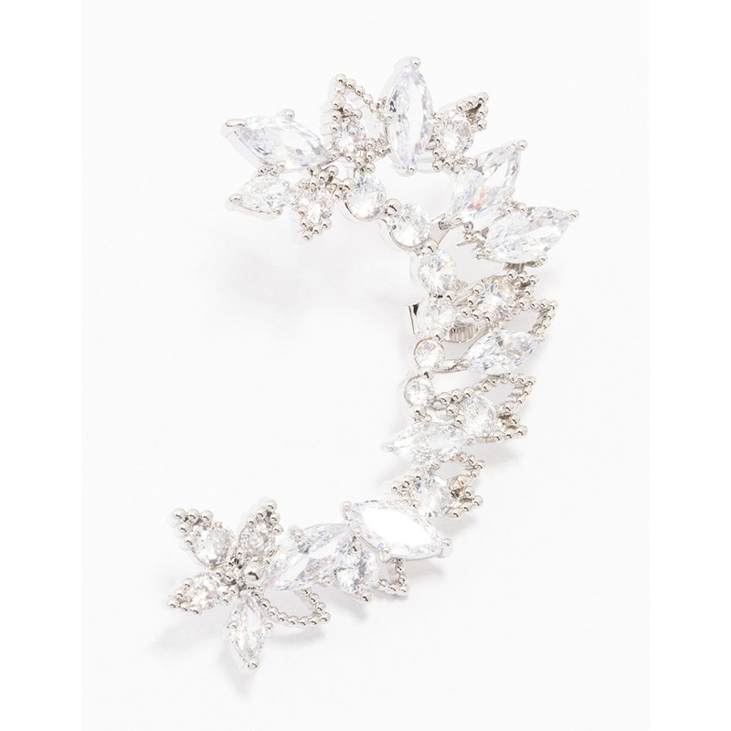 Silver Cubic Zirconia Grand Marquise Earring Cuff