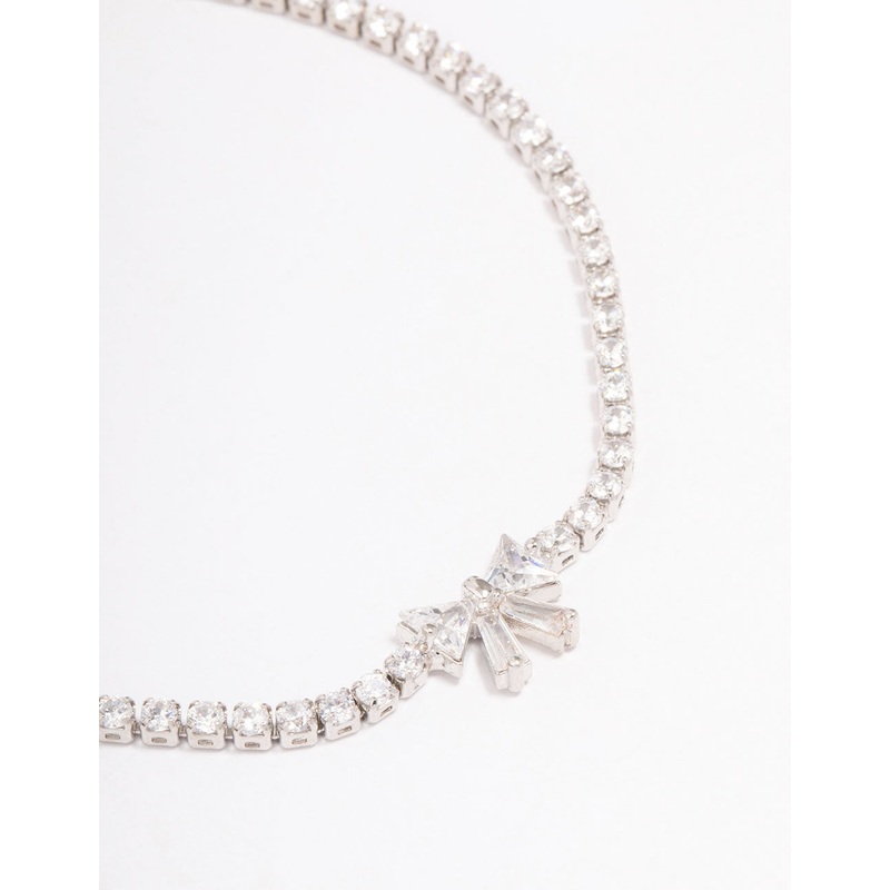Silver Cubic Zirconia Round Bow Tennis Bracelet