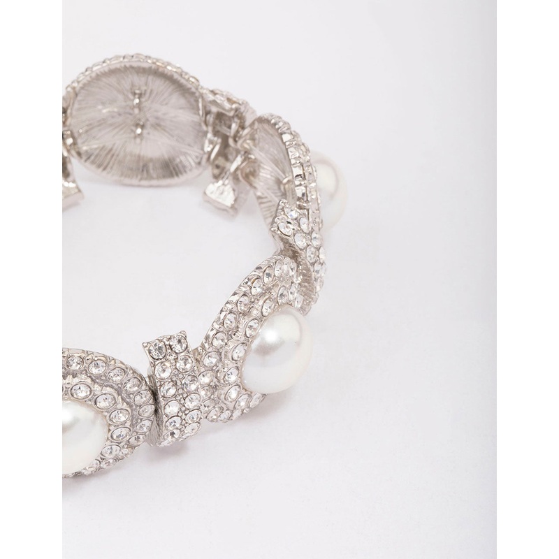 Silver Pearl & Diamante Stretch Bracelet