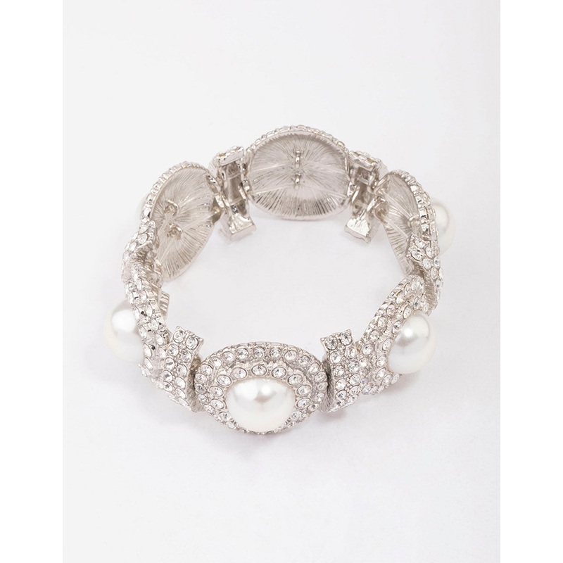 Silver Pearl & Diamante Stretch Bracelet
