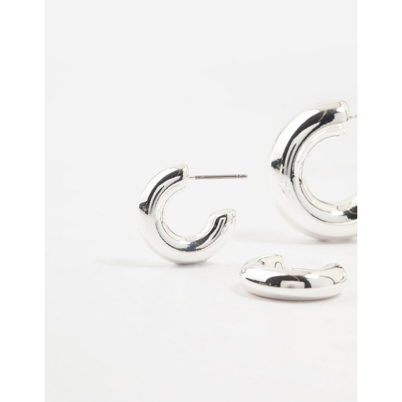 Silver Plated Chunky Bubble Hoop Earrings 3-Pack