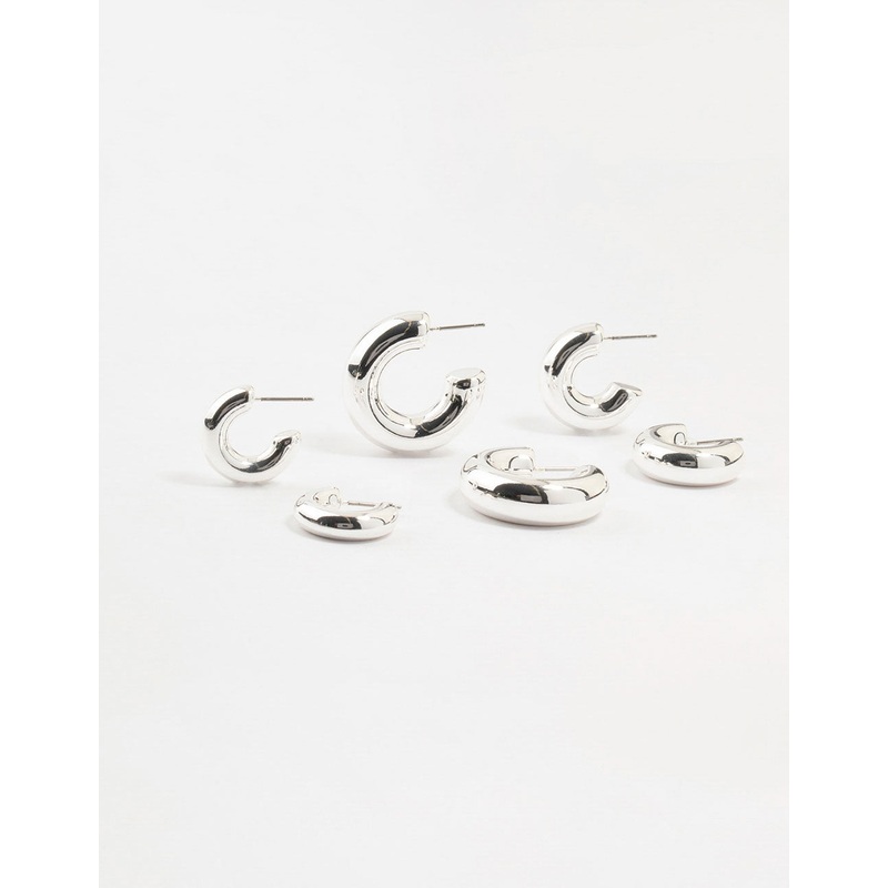 Silver Plated Chunky Bubble Hoop Earrings 3-Pack