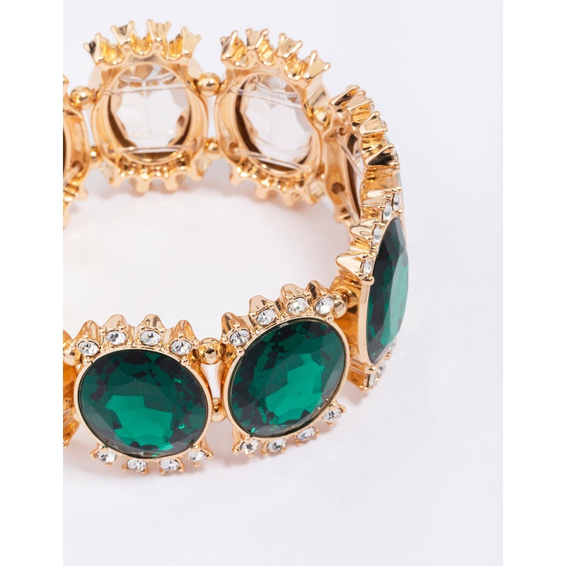 Gold Large Halo Circular Stone Stretch Bracelet
