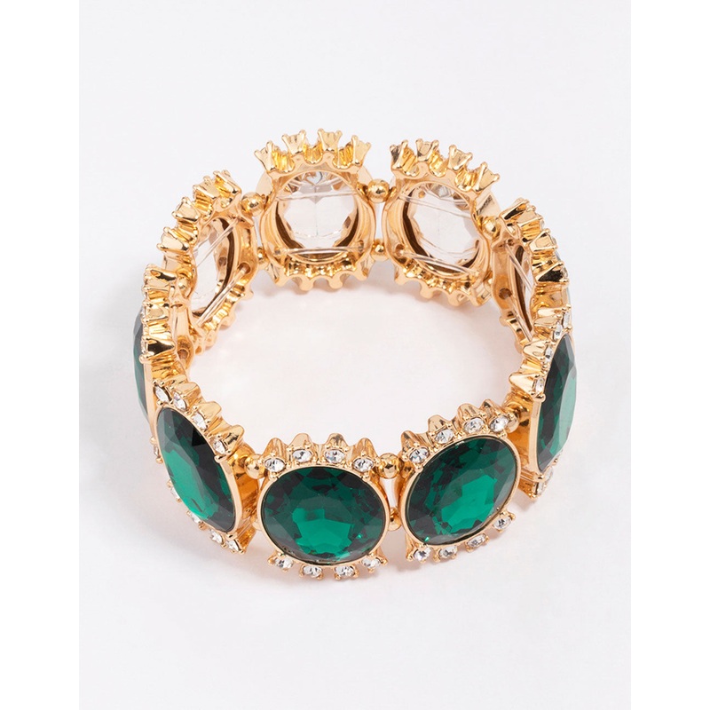 Gold Large Halo Circular Stone Stretch Bracelet
