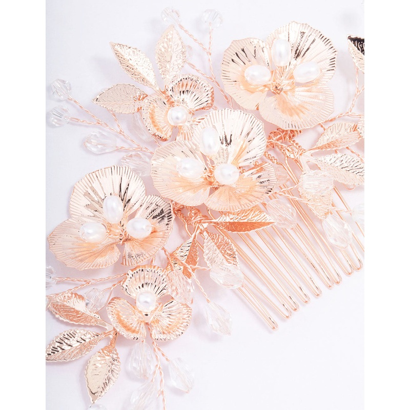 Rose Gold Pearl Flower Hair Comb