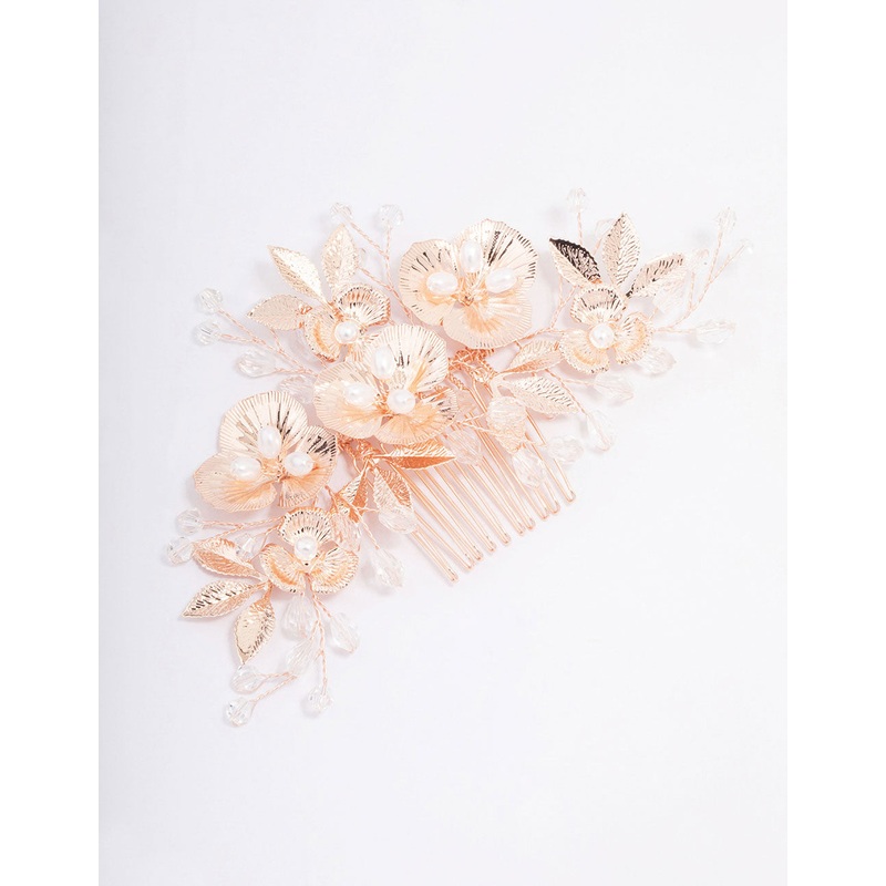 Rose Gold Pearl Flower Hair Comb