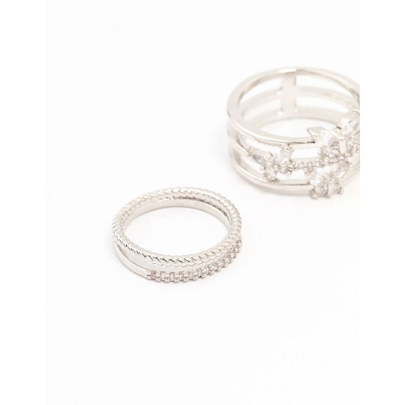 Silver Cubic Zirconia Small Butterfly Rings 3-Pack