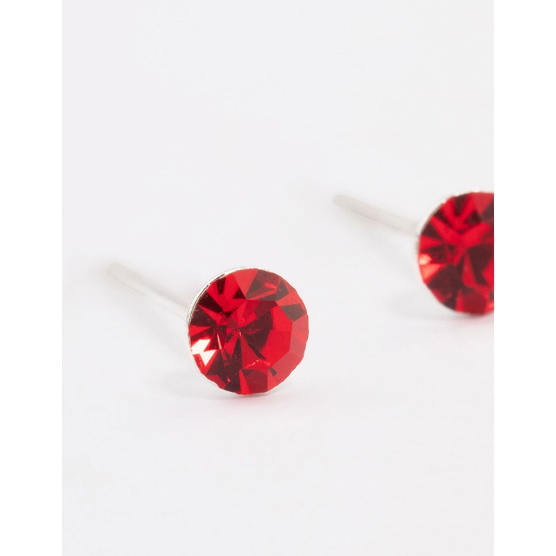 Sterling Silver Red Diamante Stud Earrings