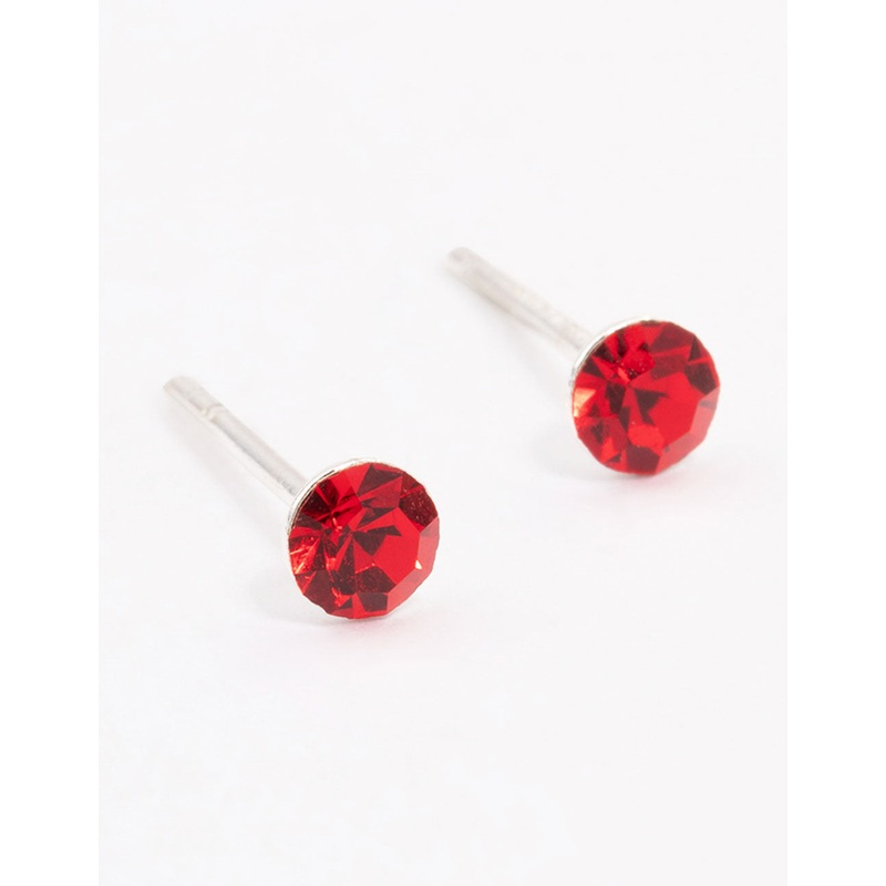 Sterling Silver Red Diamante Stud Earrings