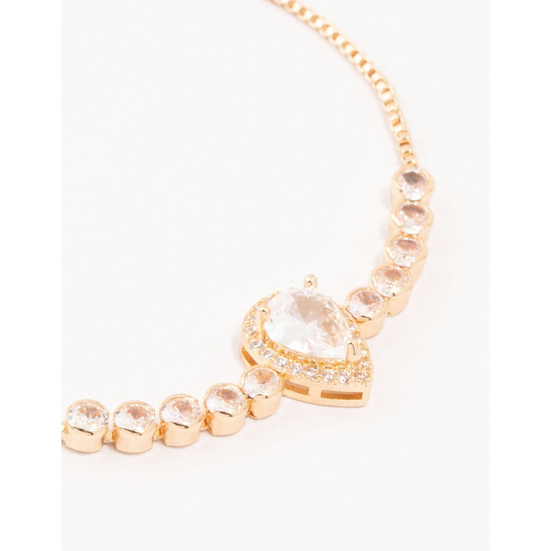 Gold Pear Pave Cubic Zirconia Halo Toggle Bracelet