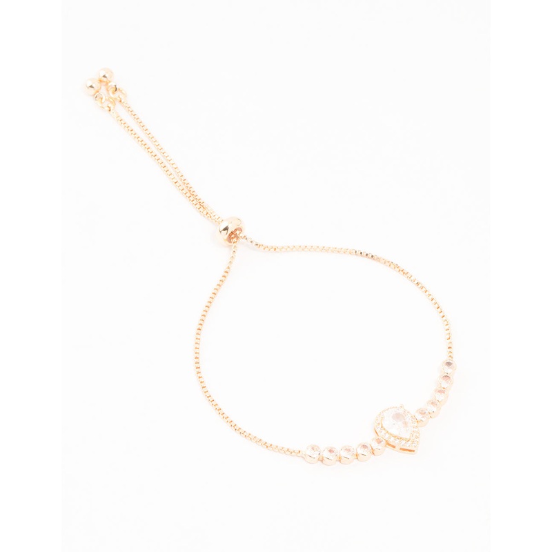 Gold Pear Pave Cubic Zirconia Halo Toggle Bracelet