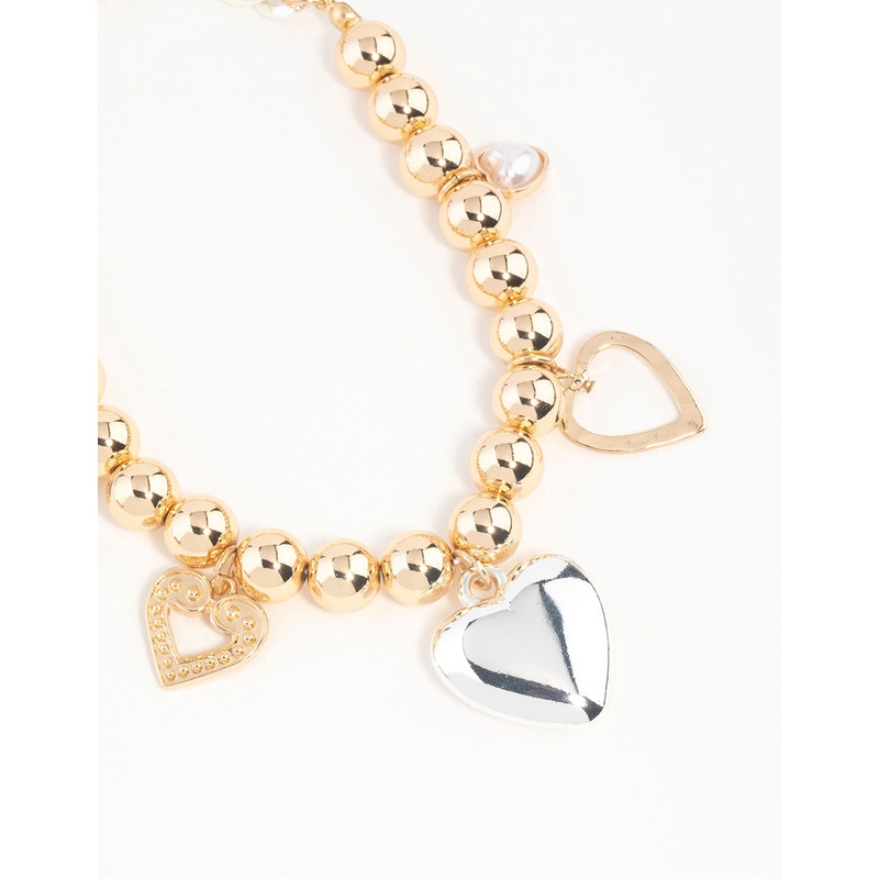 Mixed Metals Hearts Charm Keychain