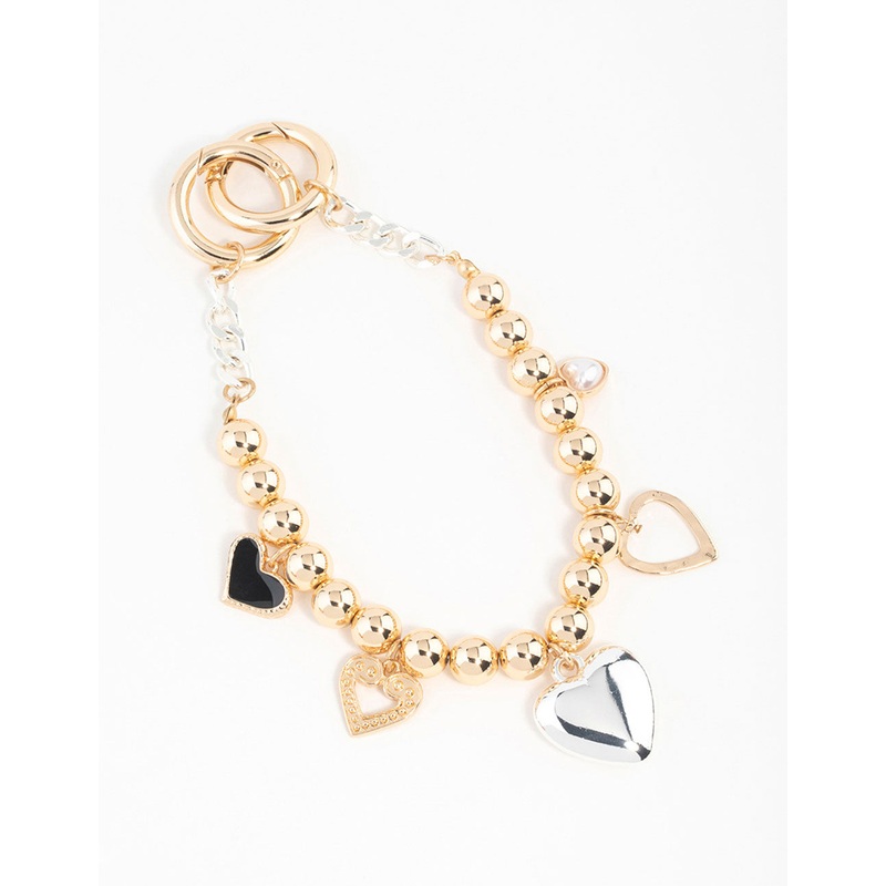 Mixed Metals Hearts Charm Keychain