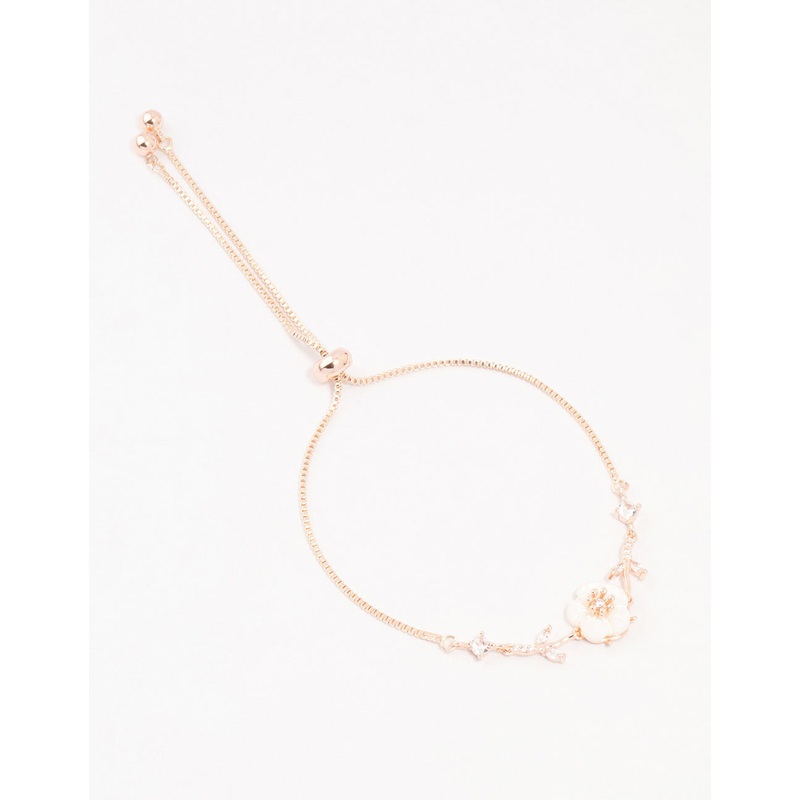 Rose Gold Cubic Zirconia Flower & Vine Toggle Bracelet