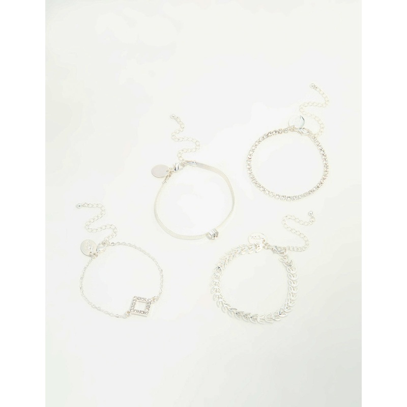 Silver Diamante Vine & Cupchain Toggle Bracelets 4-Pack
