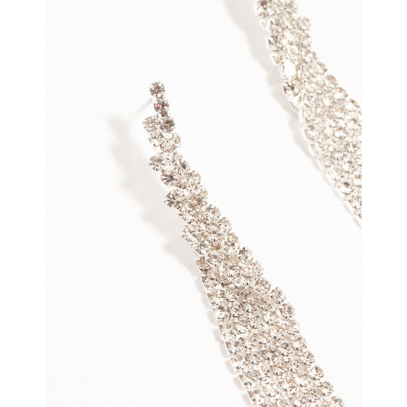 Twisted Diamante Cup Chain Drop Silver Earrings
