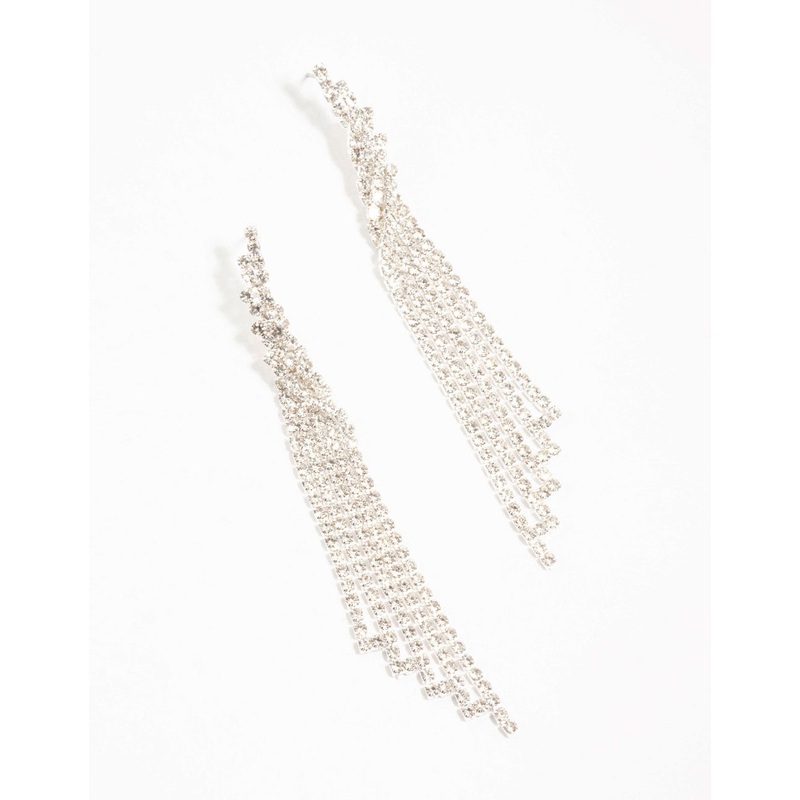 Twisted Diamante Cup Chain Drop Silver Earrings
