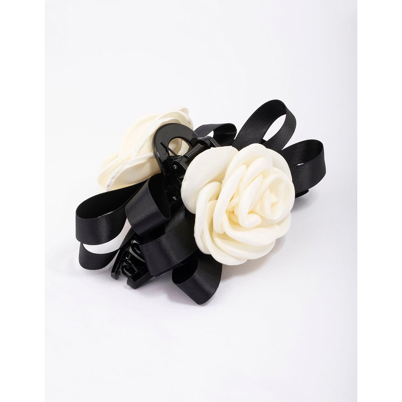 Black Mixed Bow & Flower Hair Claw Clips