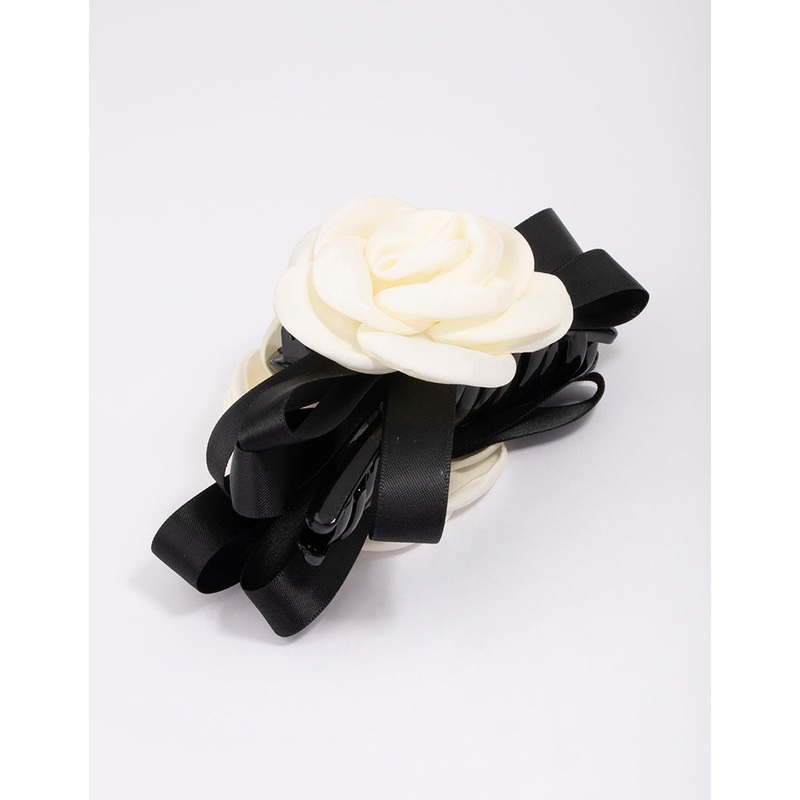 Black Mixed Bow & Flower Hair Claw Clips