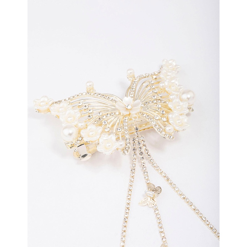 Gold Floral Diamante Butterfly Hair Claw Clip