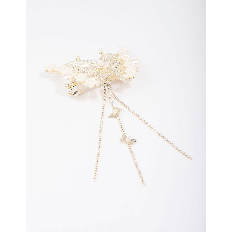 Gold Floral Diamante Butterfly Hair Claw Clip