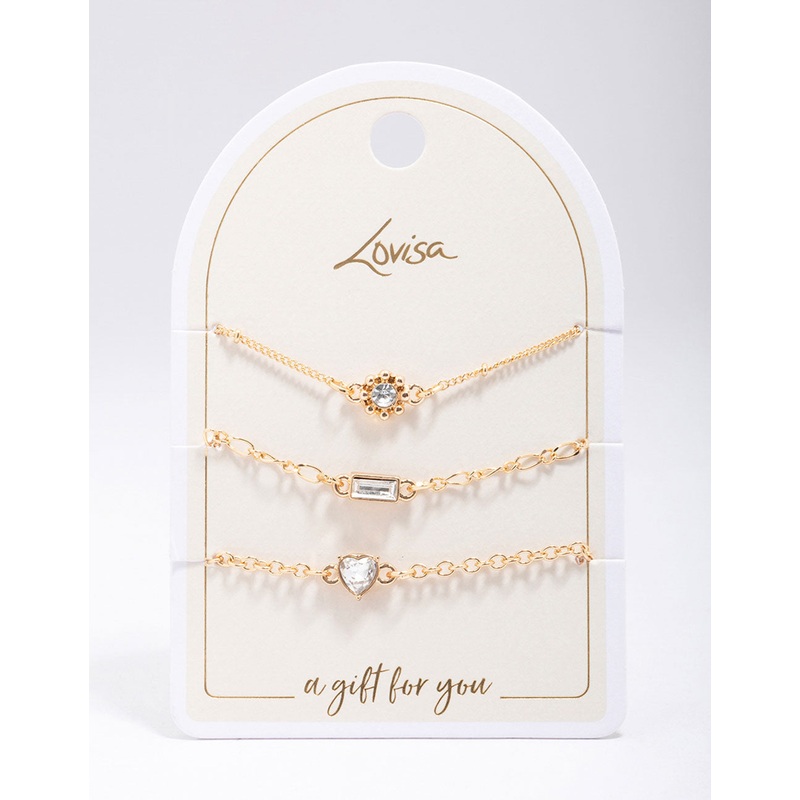 Gold Mixed Stone Diamante Bracelet 3-Pack