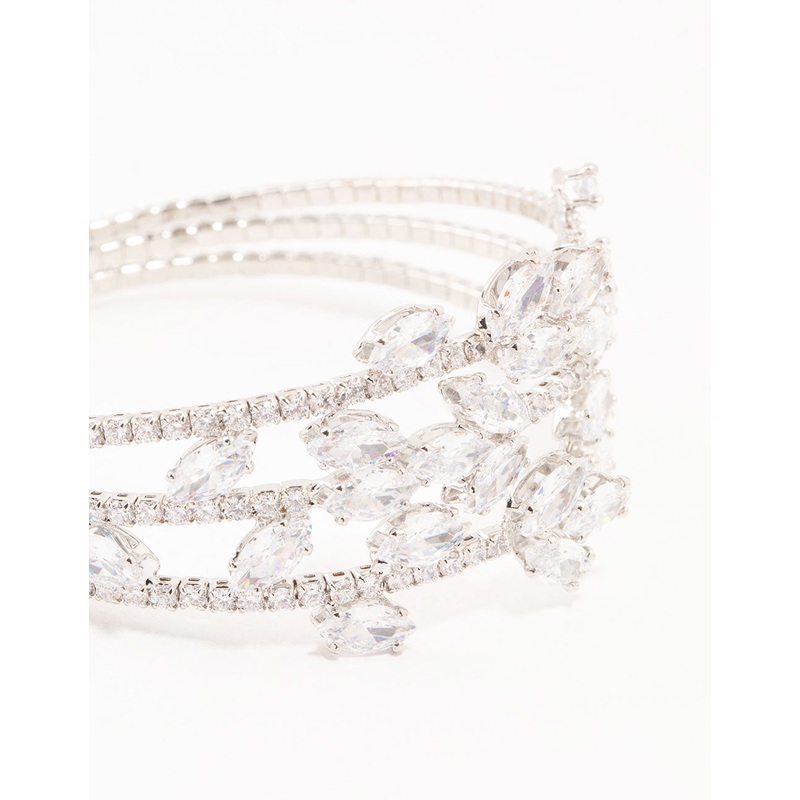 Silver Marquise Cubic Zirconia Floral Wrist Cuff