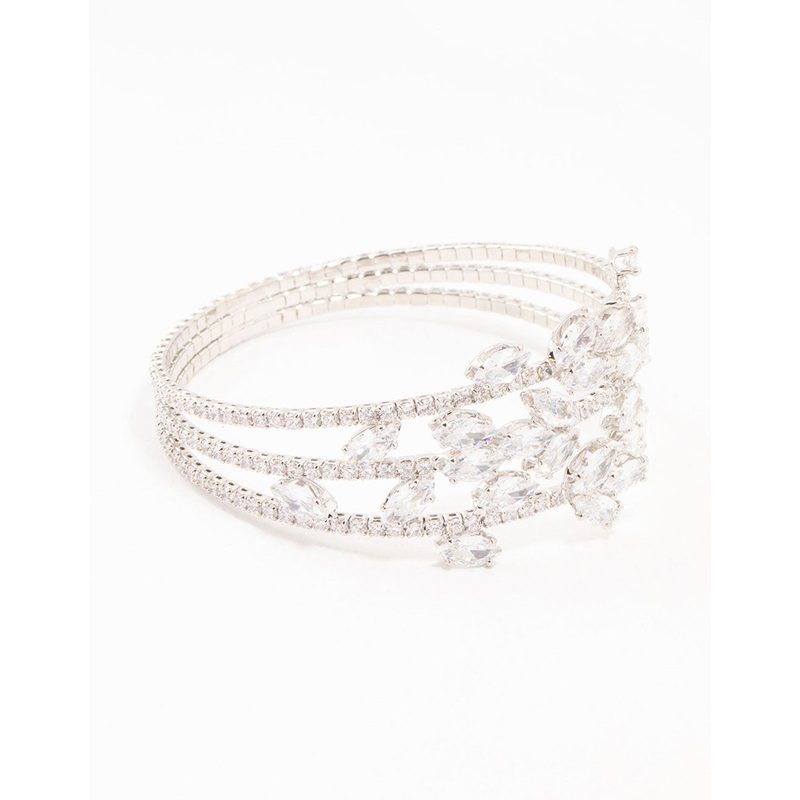 Silver Marquise Cubic Zirconia Floral Wrist Cuff