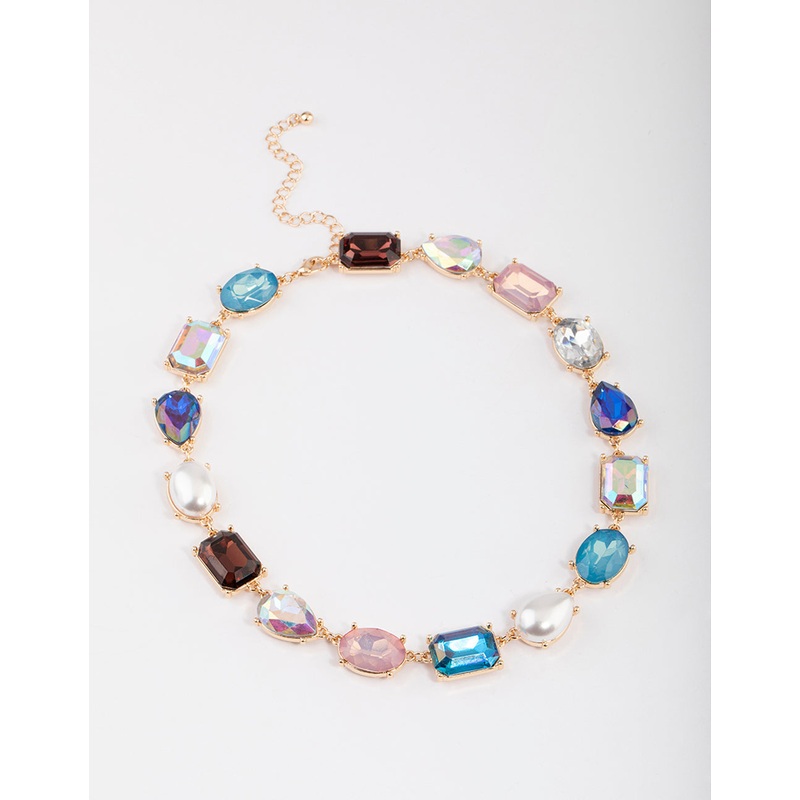 Gold Large Chunky Mixed Stone Necklace