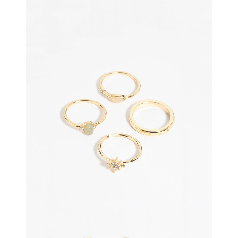 Gold Plated Semi-Precious Stone Ring Pack