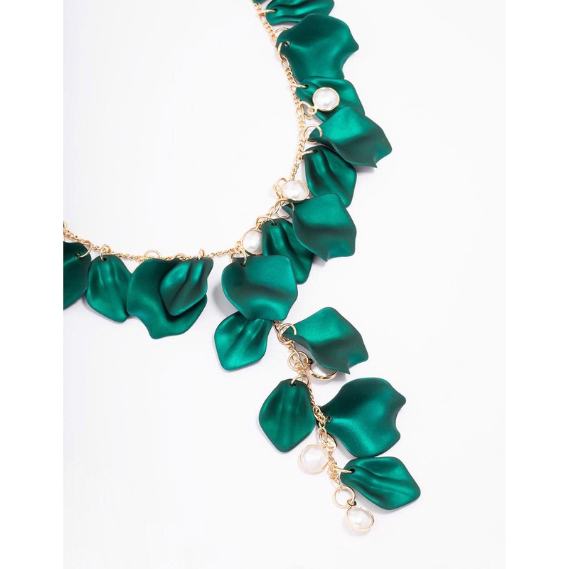 Green Iridescent Flower Petal Statement Necklace