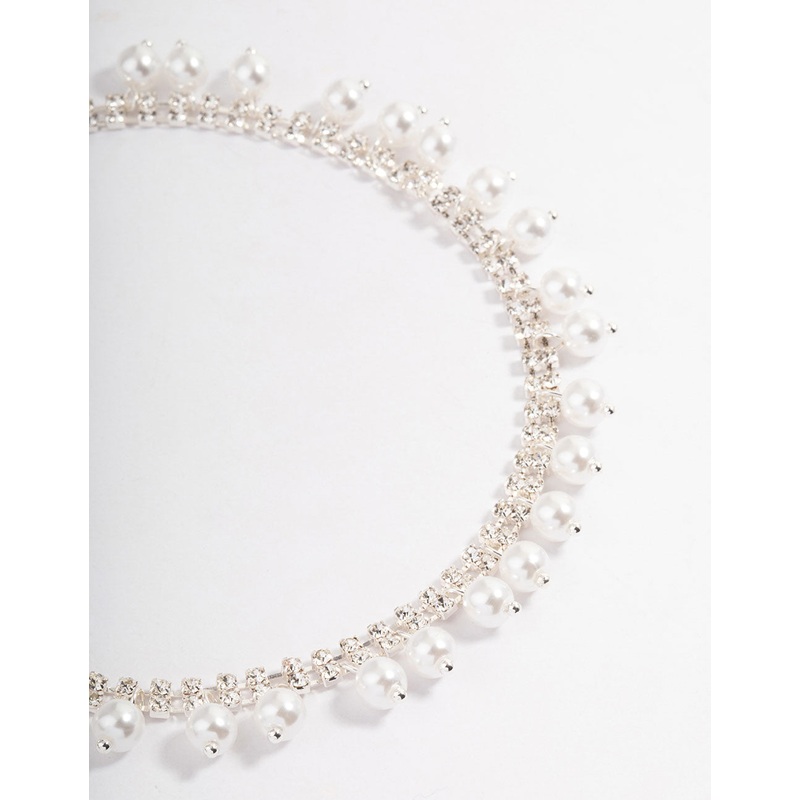 Silver Cup Chain Pearl Tassel Choker