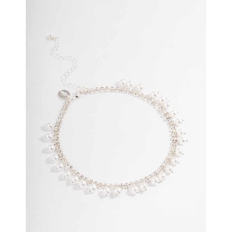 Silver Cup Chain Pearl Tassel Choker