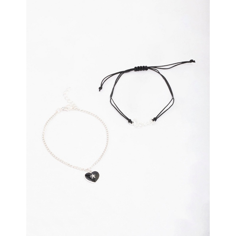 Silver Diamante Heart Love Bracelet Pack