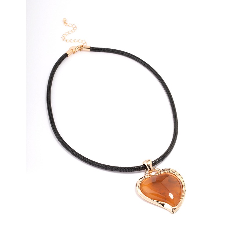 Gold Cord Textured Puffy Heart Pendant Necklace