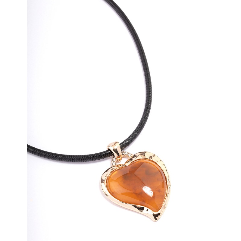 Gold Cord Textured Puffy Heart Pendant Necklace