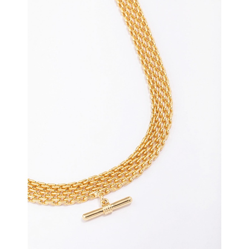 Gold Plated Chunky T Bar Chain Necklace
