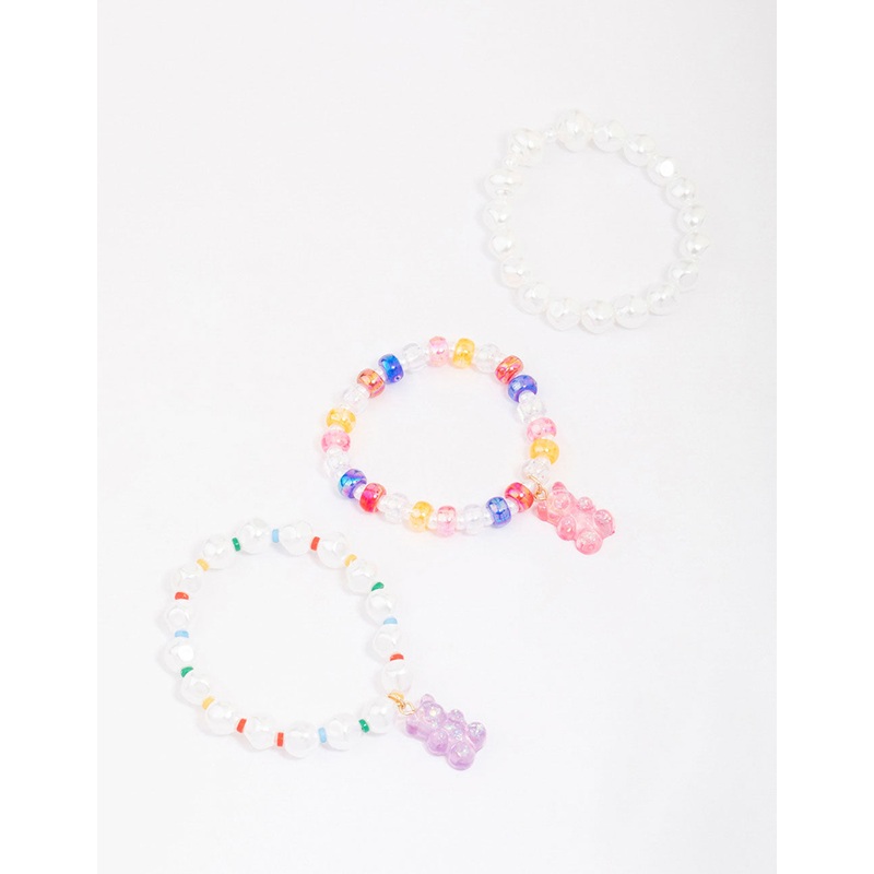 Kids Mixed Pearl & Beaded Charm Bracelet 3-Pack