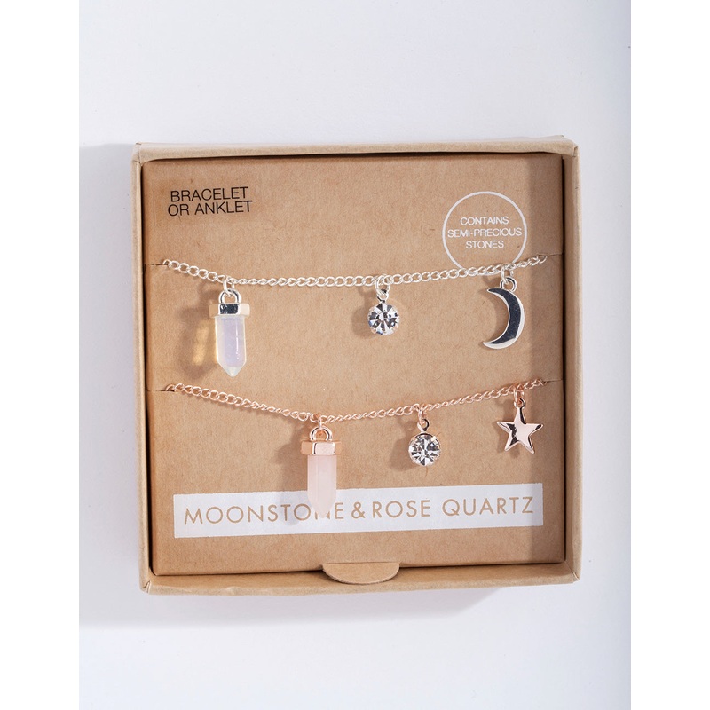 Moonstone & Rose Quartz Charm Bracelet Gift Box