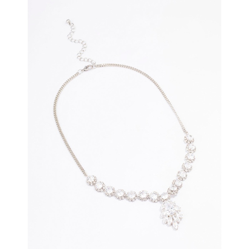 Silver Floral Statement Cubic Zirconia Necklace