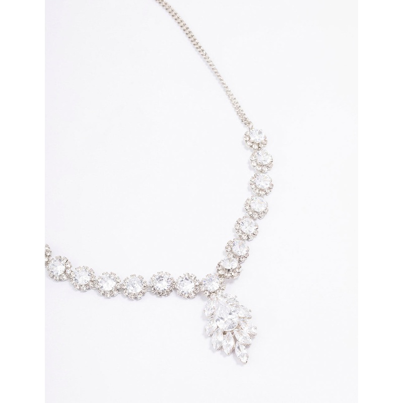 Silver Floral Statement Cubic Zirconia Necklace