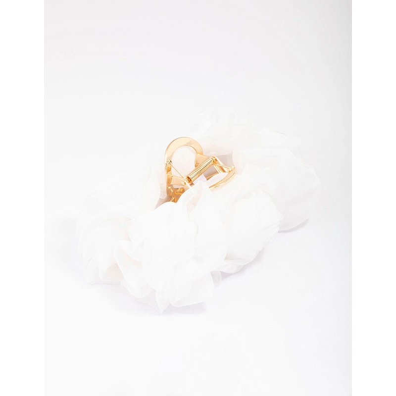 White Fabric Flower Hair Claw Clip
