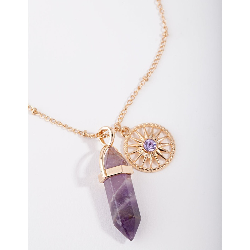 Gold 3-Charm Purple Shard Necklace