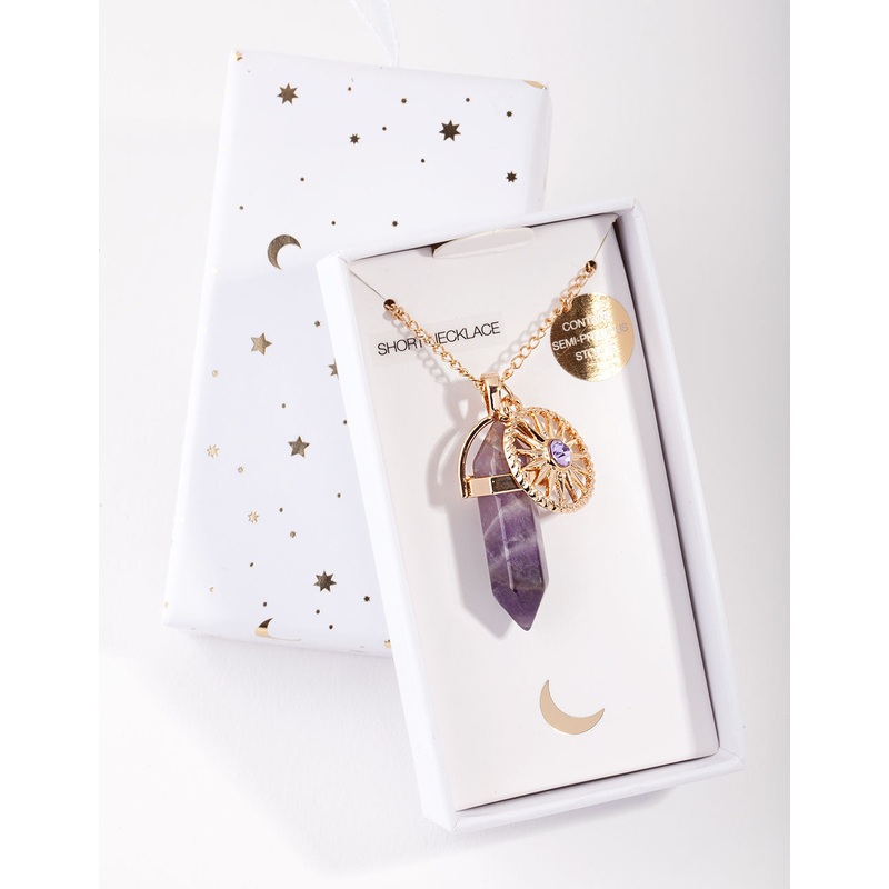 Gold 3-Charm Purple Shard Necklace